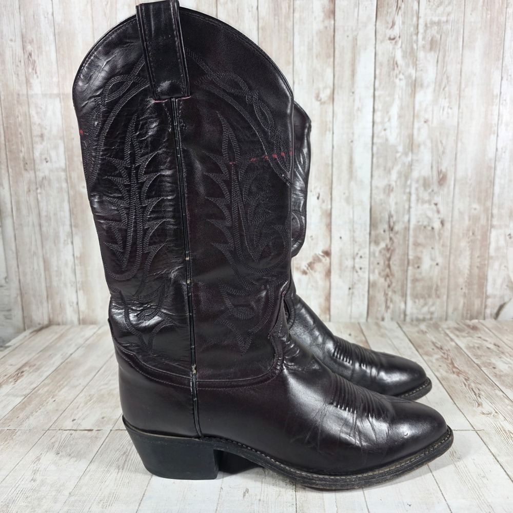 Tony Lama Mens Black Cherry Leather Western Cowboy Boots 8.5 D 8487 Made in USA